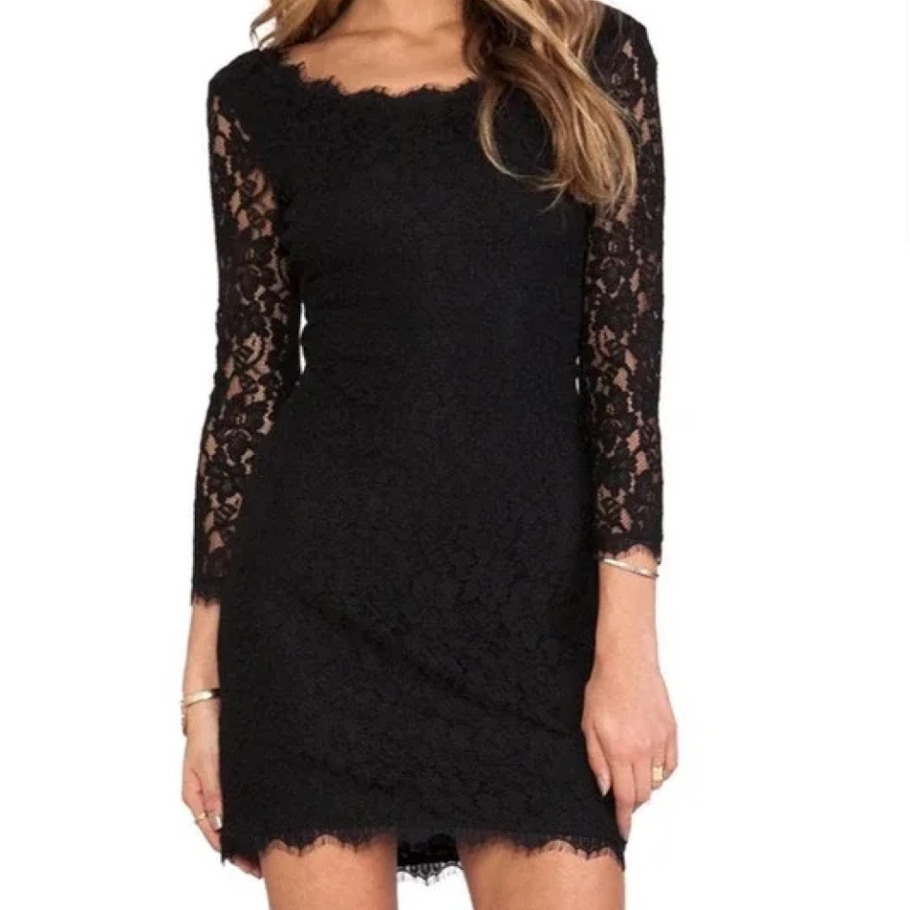 Diane von Furstenberg navy lace Zarita sheath dress